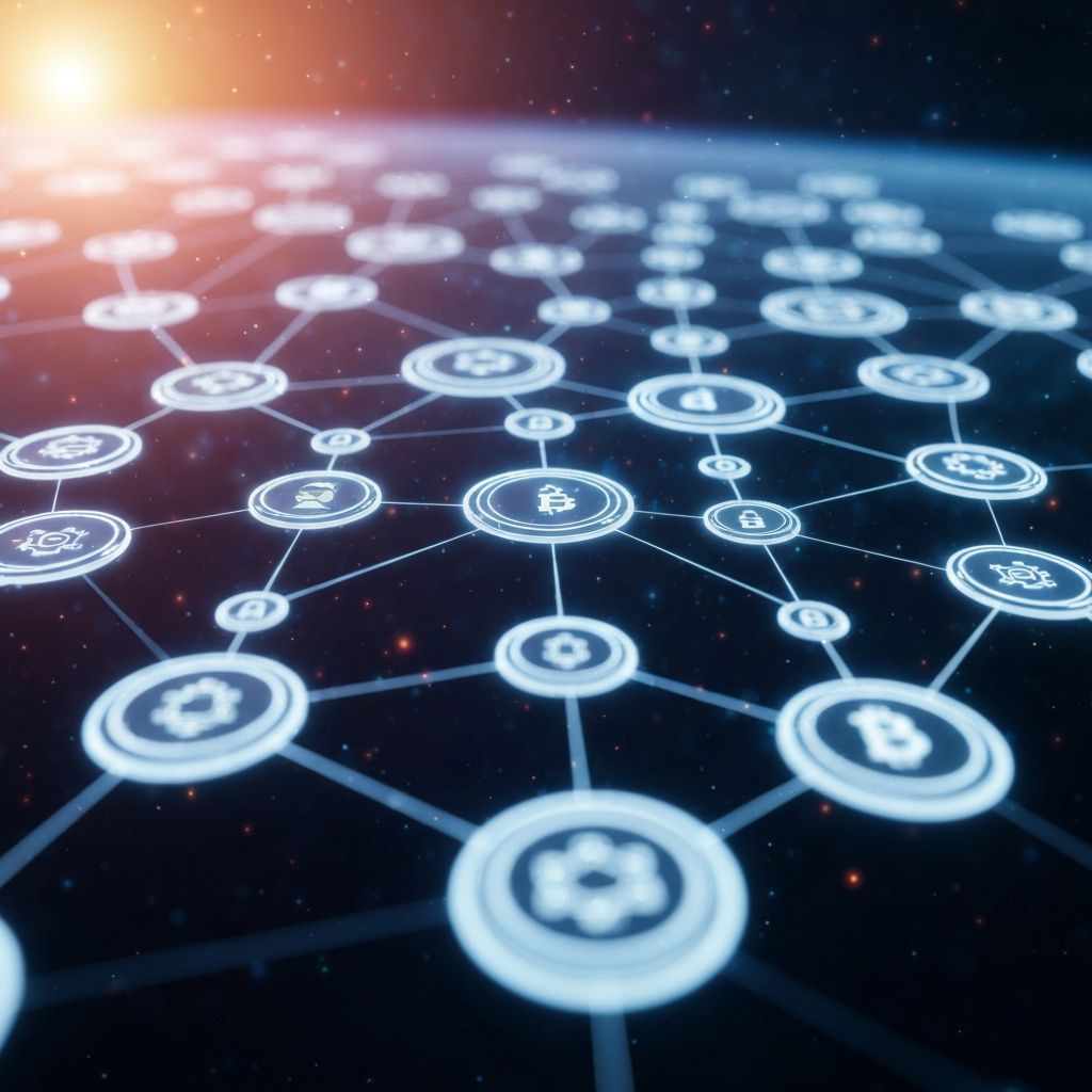 Blockchain network visualization showing connected nodes